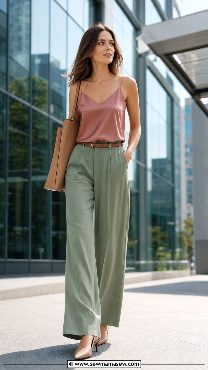 Wide Leg Trousers and Silk Cami Summer Outfit - 25 Summer outfits for 80-90 degree weather