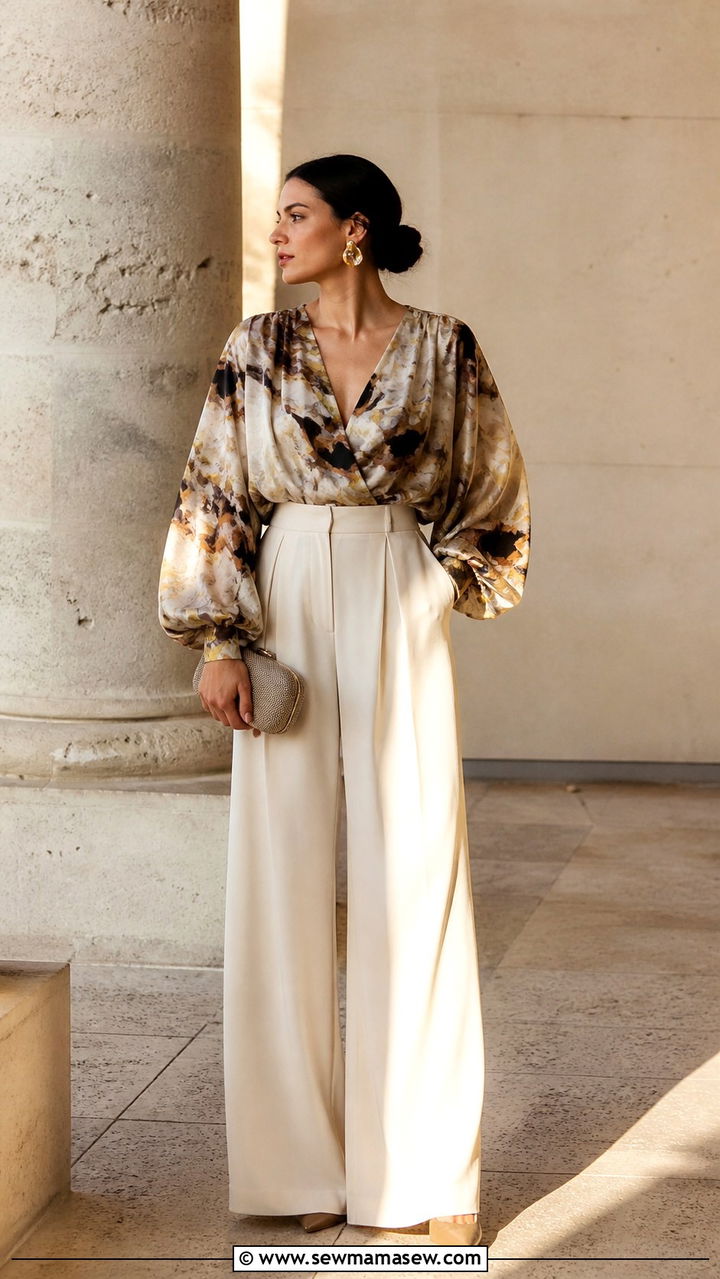 Wide Leg Trousers and Statement Blouse Spring Birthday Outfit - 40 Spring birthday outfits