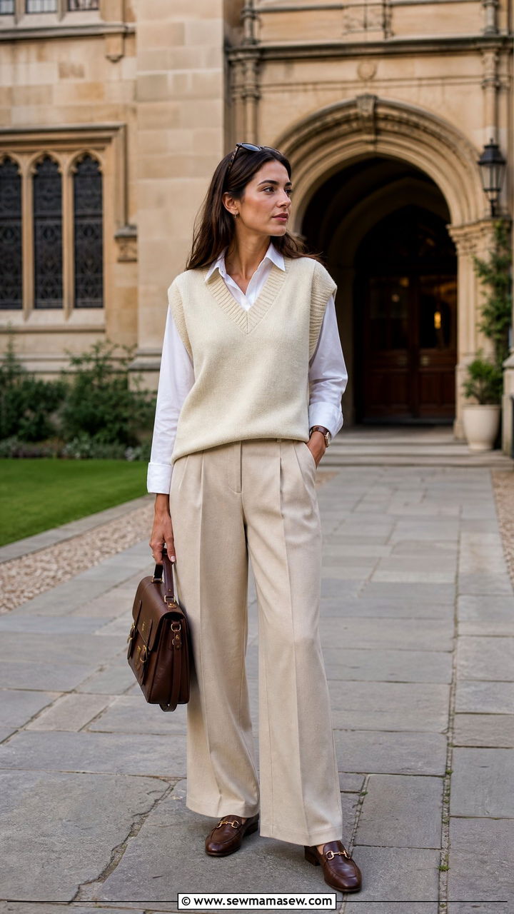 Wide Leg Trousers and Sweater Vest Outfit - 20 Spring Europe packing outfits