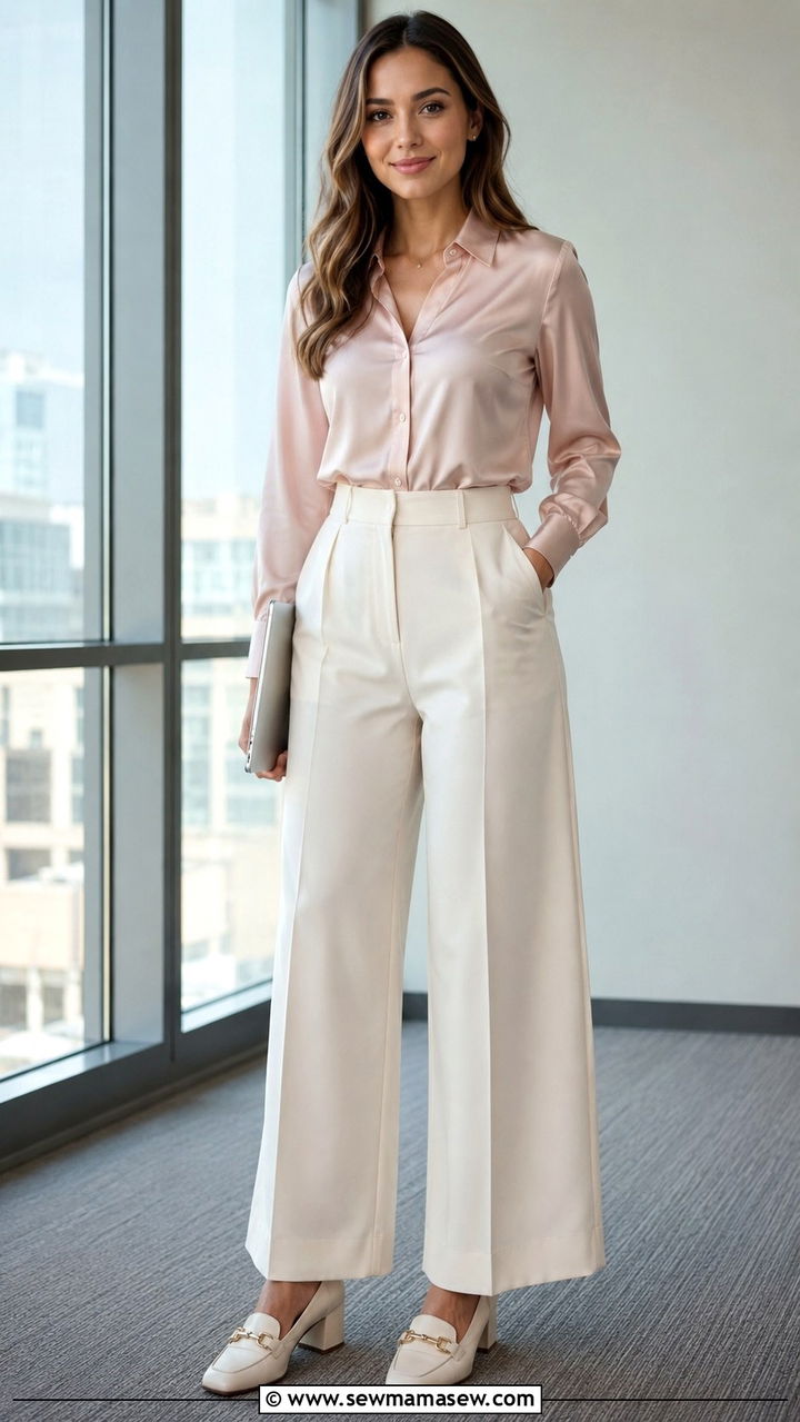 Wide Leg Trousers and Tucked In Blouse Internship Outfit - 30 Internship outfit ideas