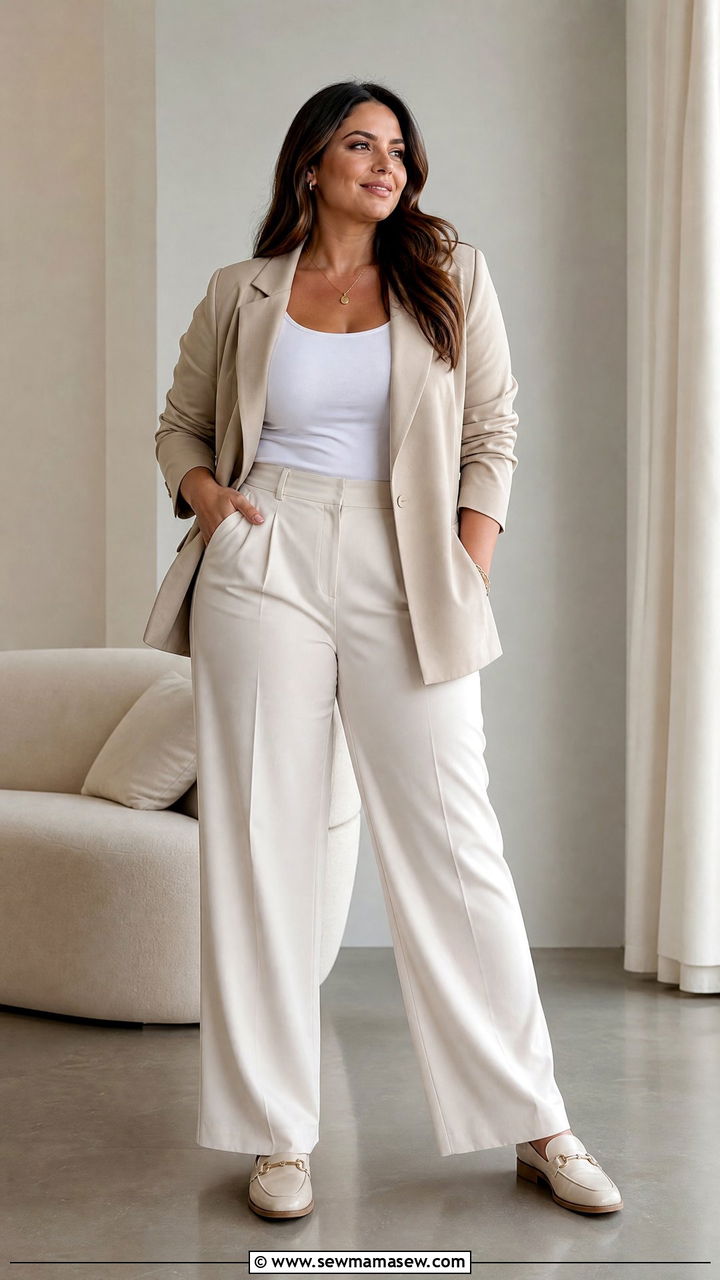 Wide Leg Trousers with Blazer for Wide Hips - 25 casual outfits for women with wide hips