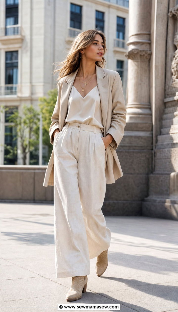 Wide Leg Trousers with Cowboy Boots - 25 Spring outfits with cowboy boots