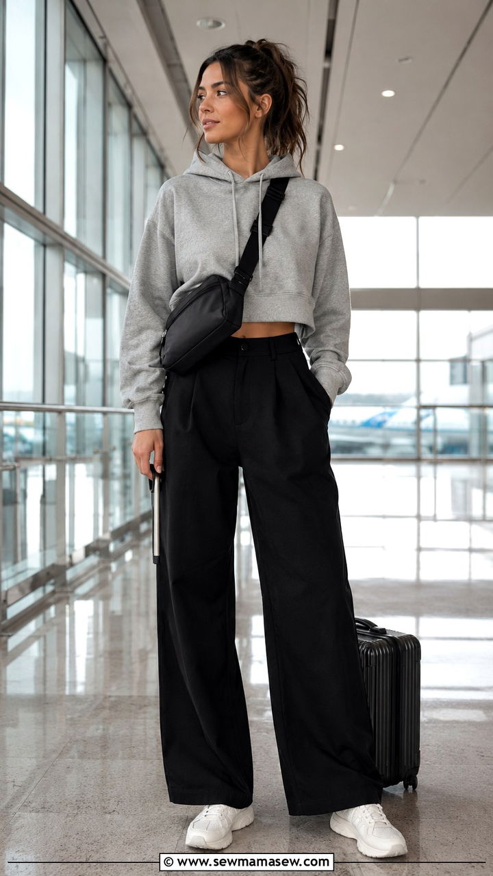 Wide Leg Trousers with Crop Top and Sneakers - 25 Wide leg trousers outfit ideas with a crop top