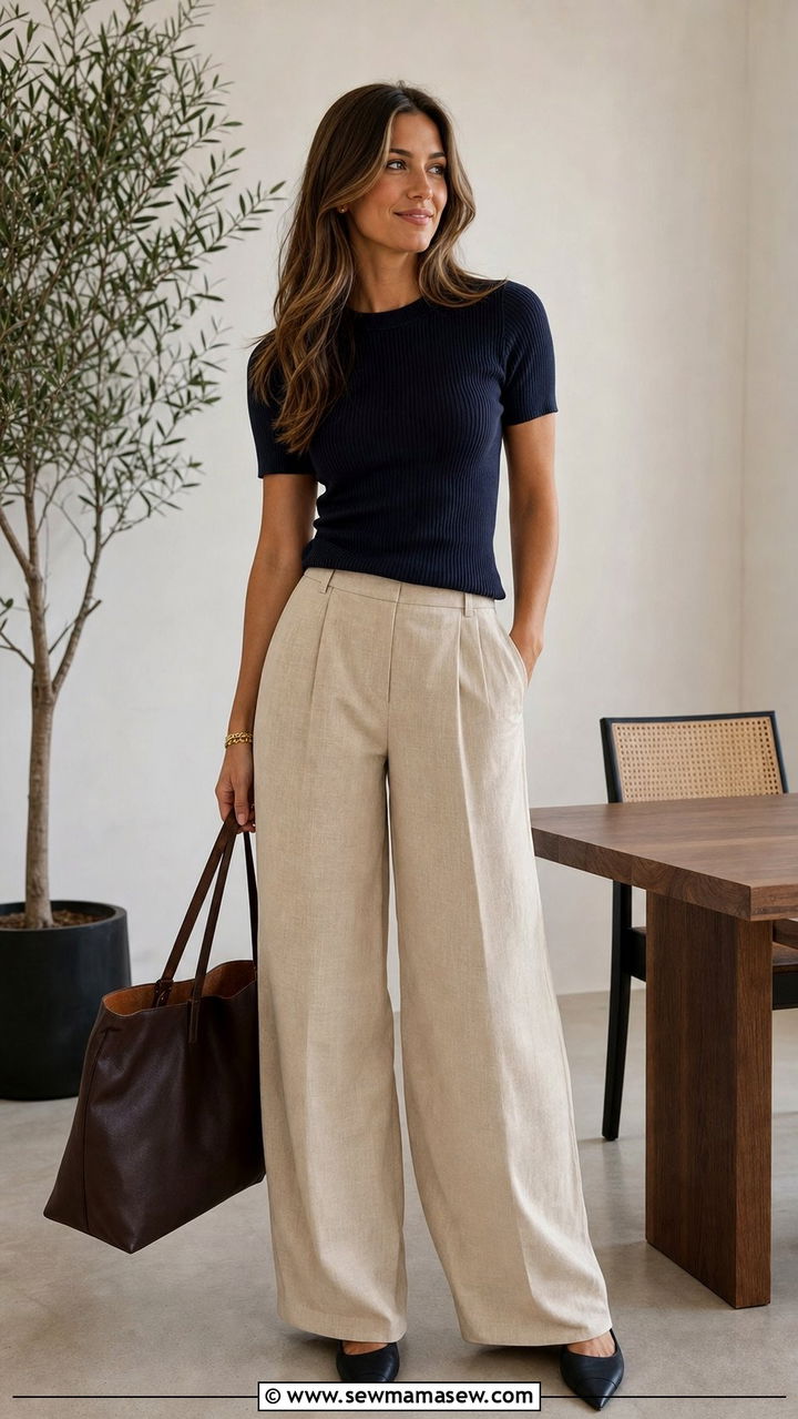Wide Leg Trousers with Fitted Knit Top - 25 Dressy casual spring outfit ideas 2026