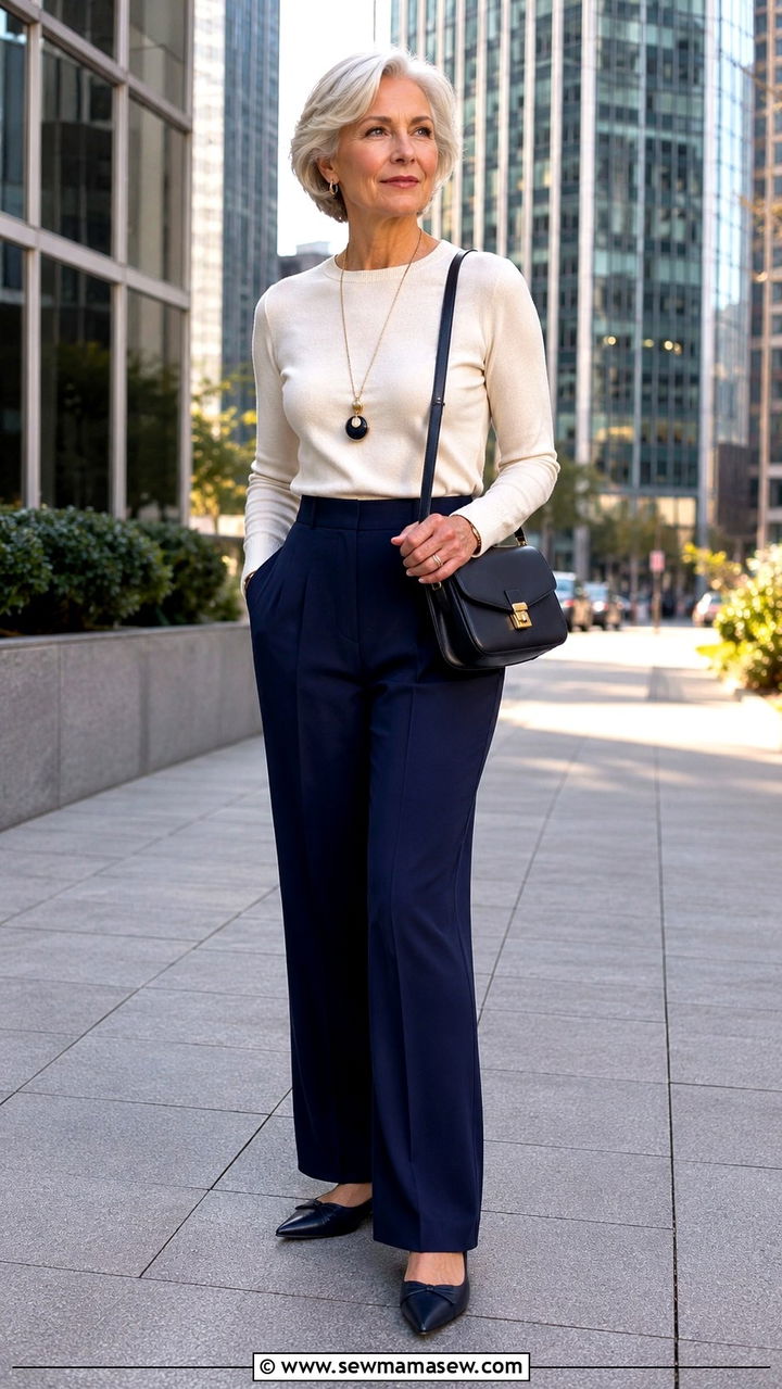Wide Leg Trousers with Fitted Knit Top Outfit - 30 Chic outfit ideas for women over 60