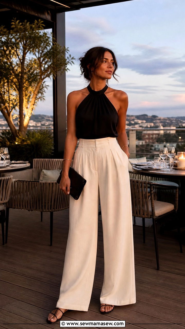 Wide Leg Trousers with Halter Top - 40 Chic summer outfits