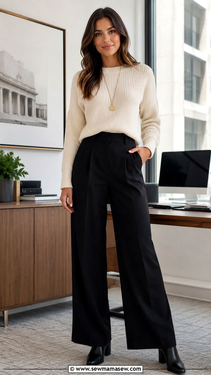 Wide Leg Trousers with Knit Sweater Paralegal Outfit - 25 Paralegal outfit ideas