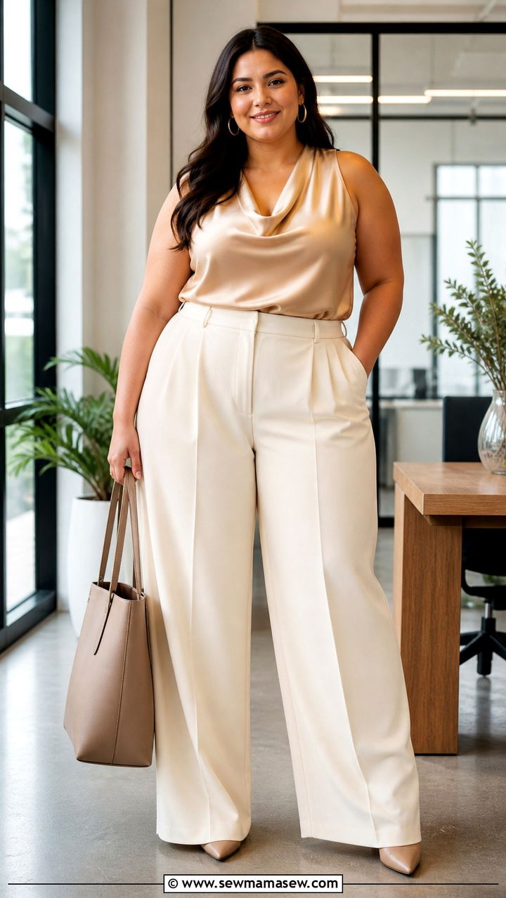 Wide Leg Trousers with Sleeveless Blouse - 40 cute work outfits