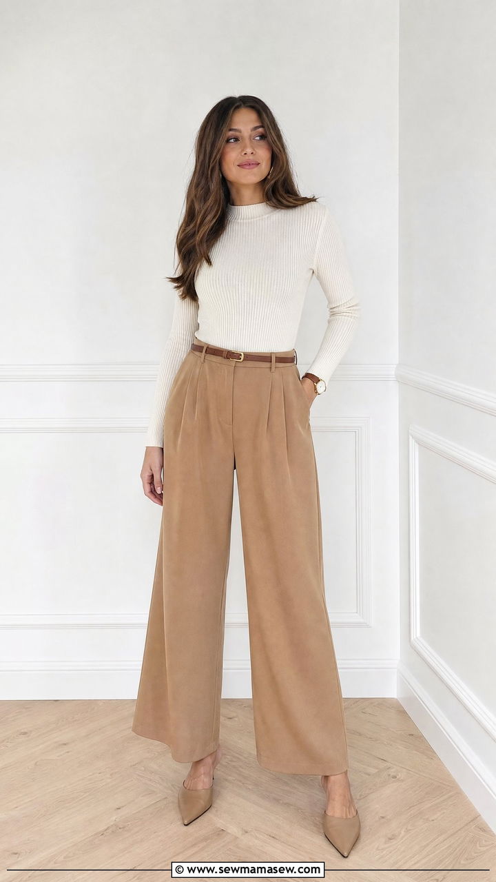 Wide Leg Trousers with a Fitted Knit Top - 25 Panel discussion outfit ideas