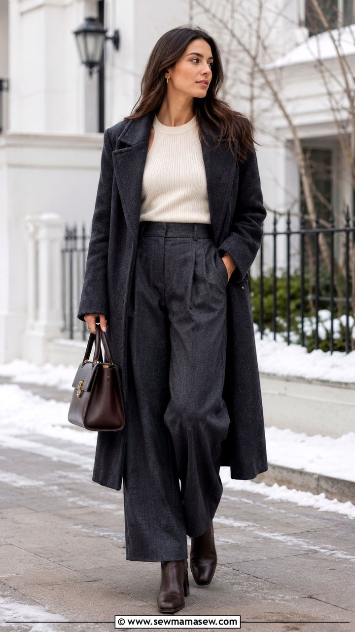 Wide Leg Trousers with a Knit Tank Top and Ankle Boots - 25 Wide leg trousers outfit ideas with a tank top