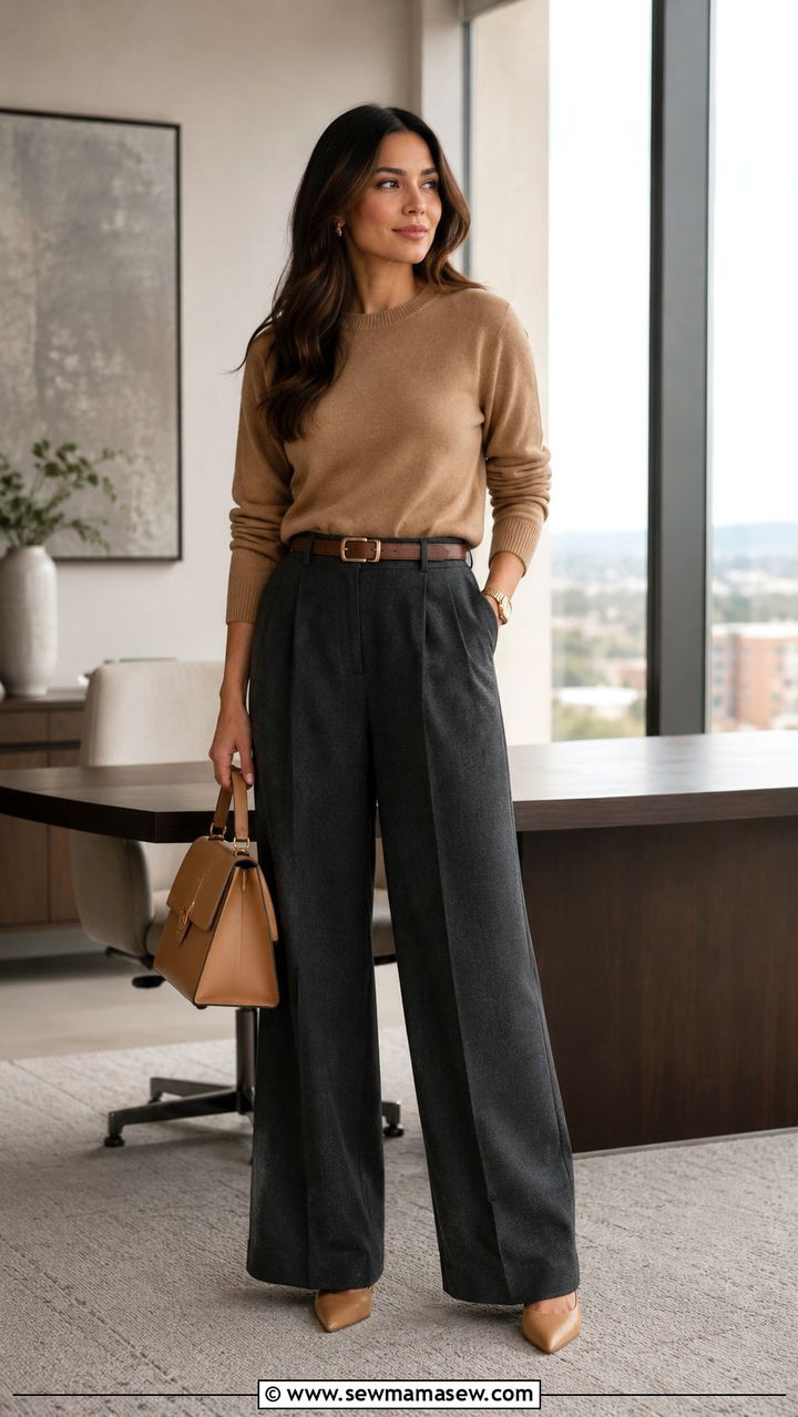 Wide Leg Wool Trousers With Pointed Pumps - 30 how to style wide leg pants outfits