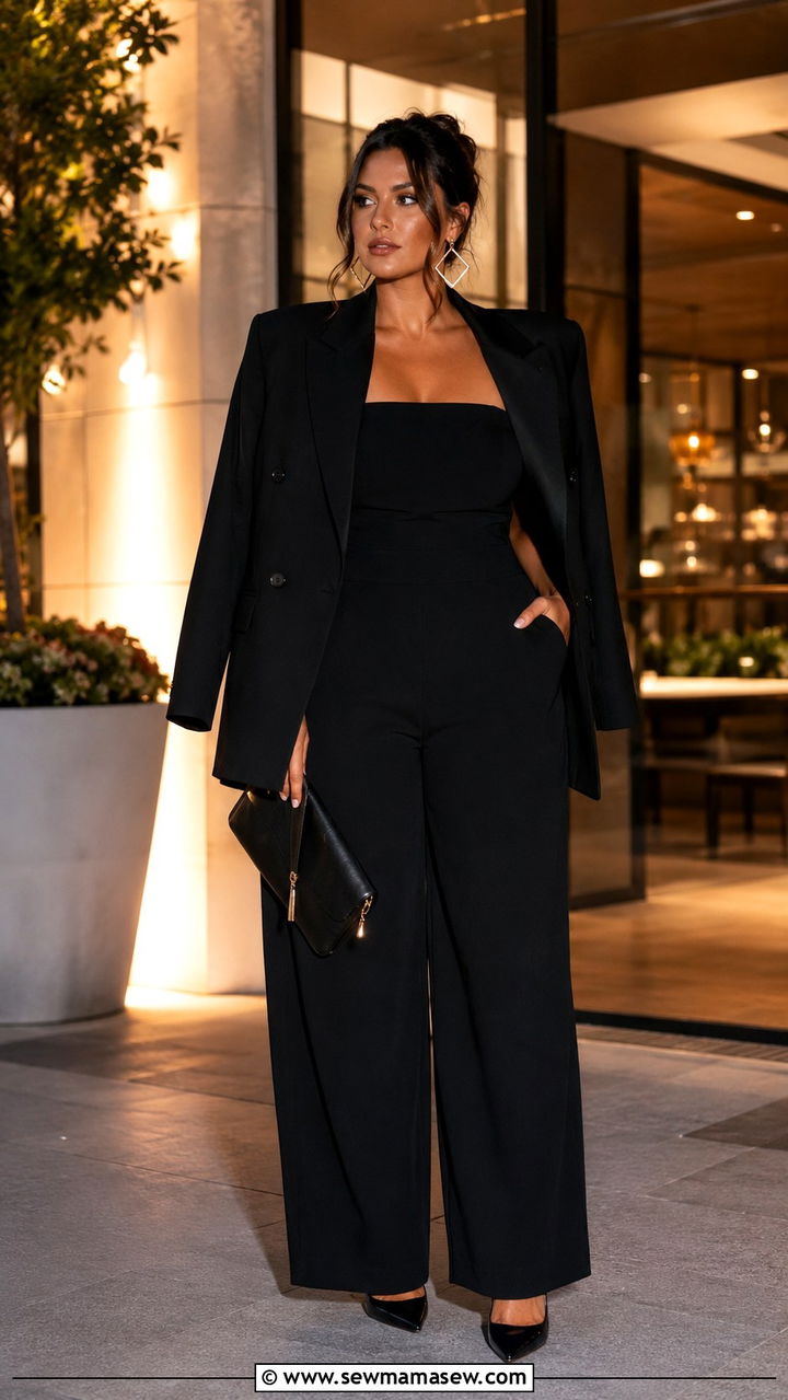 Wide Strap Maxi Tube Jumpsuit With A Structured Oversized Blazer - 25 Outfit ideas for curvy upper body