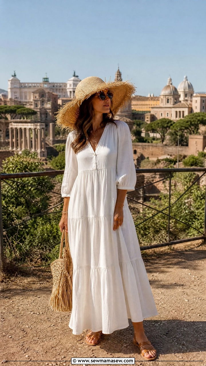 Wide brim hat and flowy dress Rome sightseeing - 40 What to wear in Rome