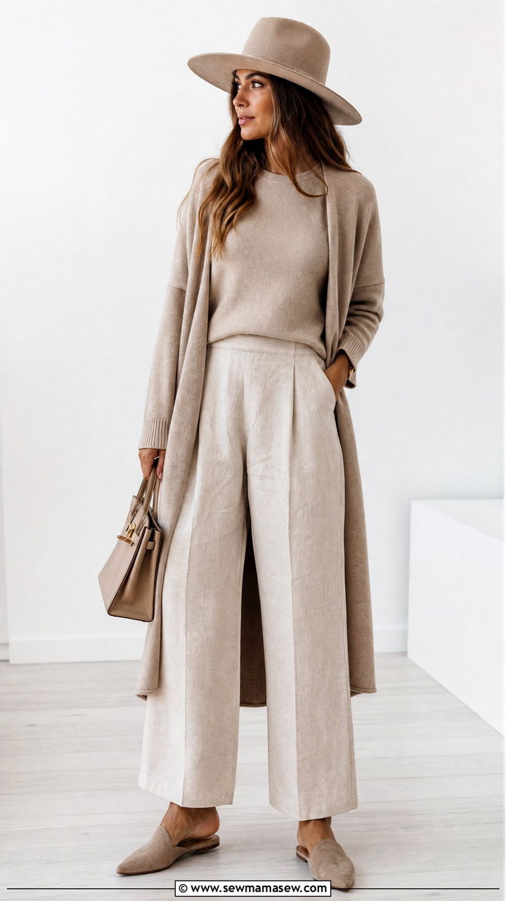 Wide brim hat monochrome beige outfit - 25 How to style a wide brim hat