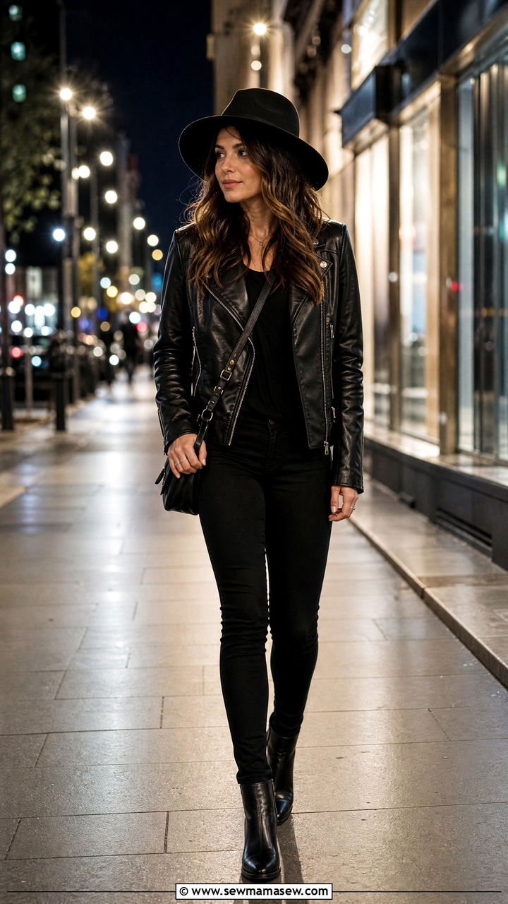 Wide brim hat with a leather jacket and skinny jeans - 25 How to style a wide brim hat