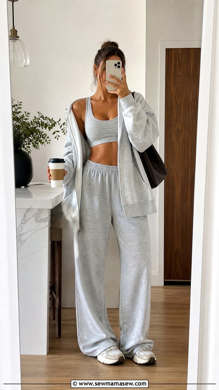 Wide leg athleisure pants with sports bra outfit - 40 trendy outfits ideas