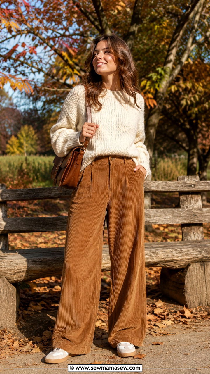Wide leg corduroy pants with vintage sneakers outfit - 25 Wide leg pants outfit ideas with sneakers