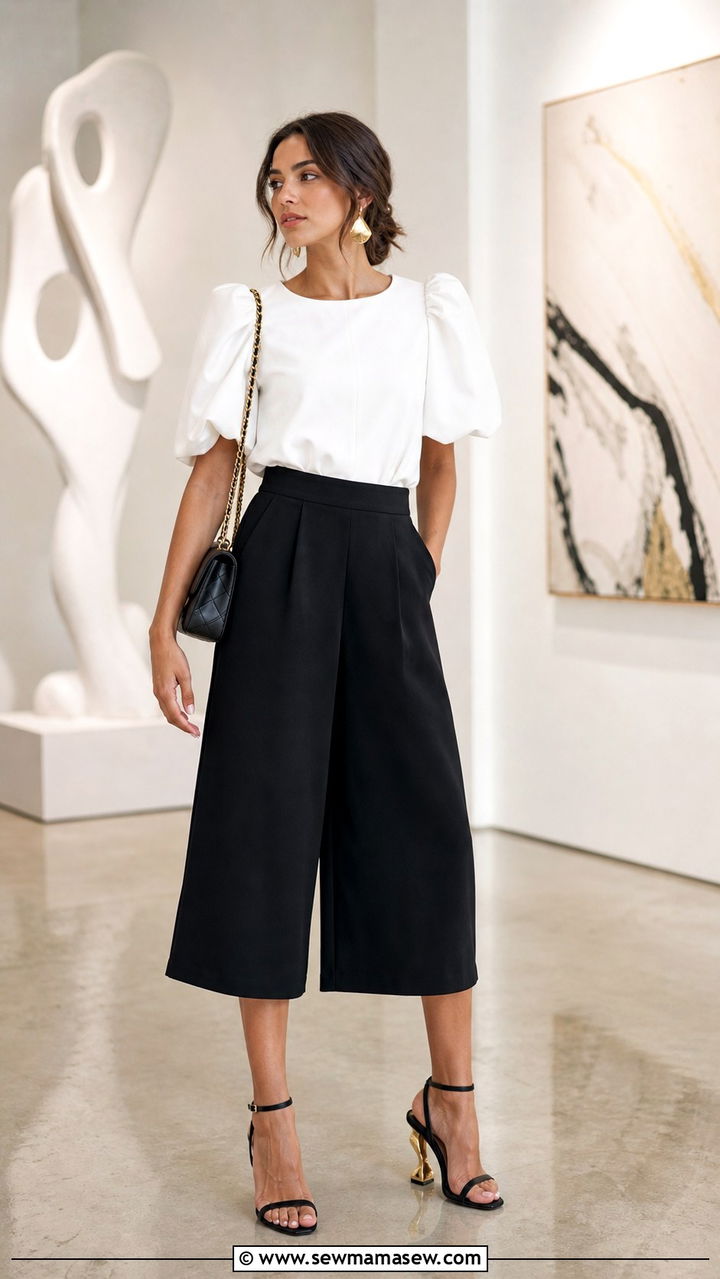 Wide leg crop pants and structured top outfit - 40 Spring style ideas