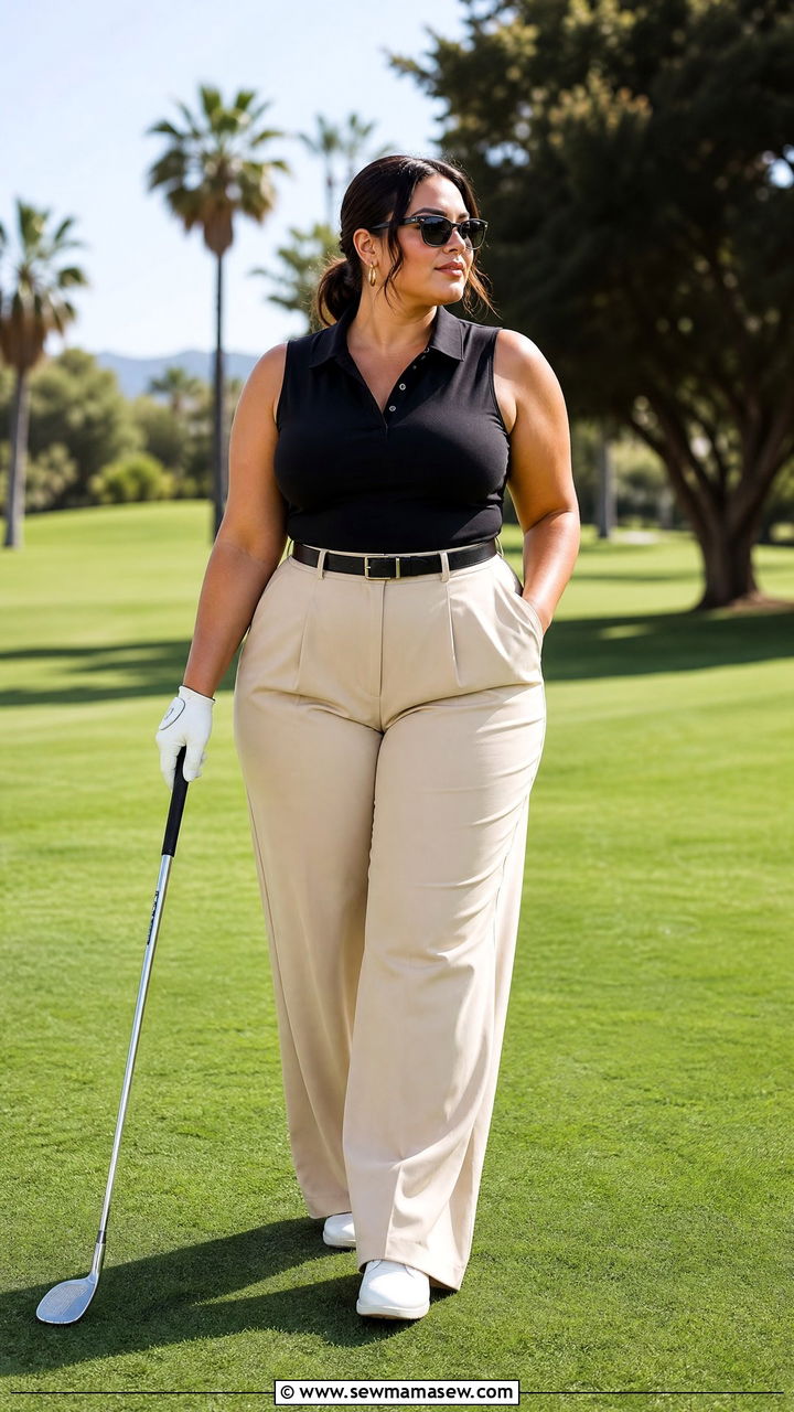 Wide leg golf pants and sleeveless top plus size - 25 Golf outfit ideas plus size