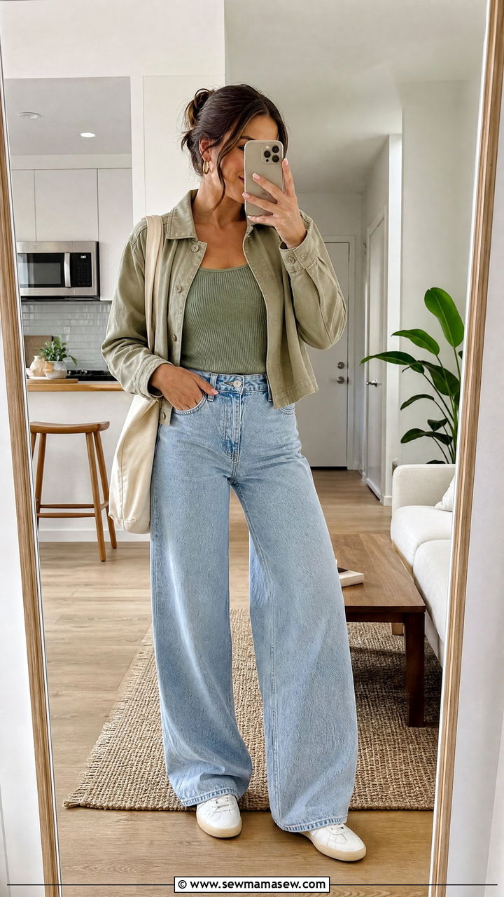 Wide leg jeans and knit tank outfit for late spring - 25 Late spring early summer outfits