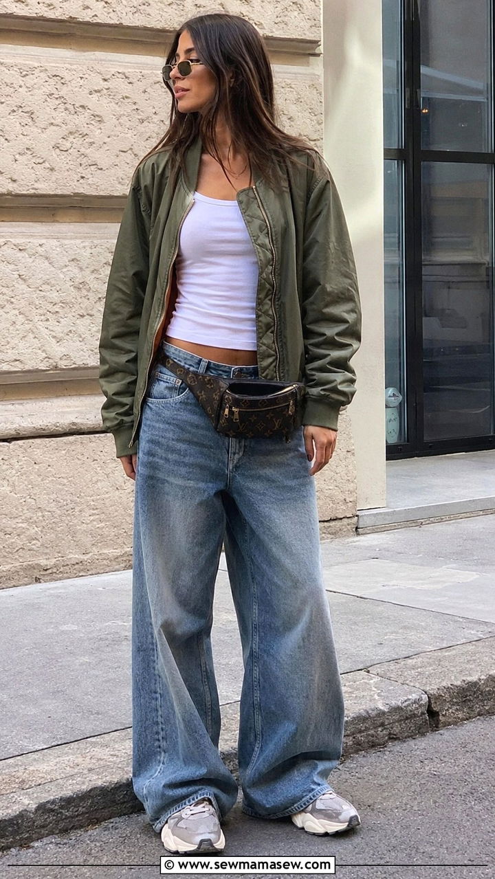 Wide leg jeans with a pastel blouse and wedge sandals - 30 spring wide leg jeans outfit ideas
