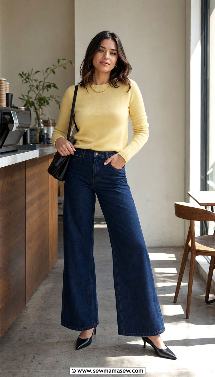 Wide leg jeans with fitted cashmere sweater outfit - 25 Copenhagen outfits to copy