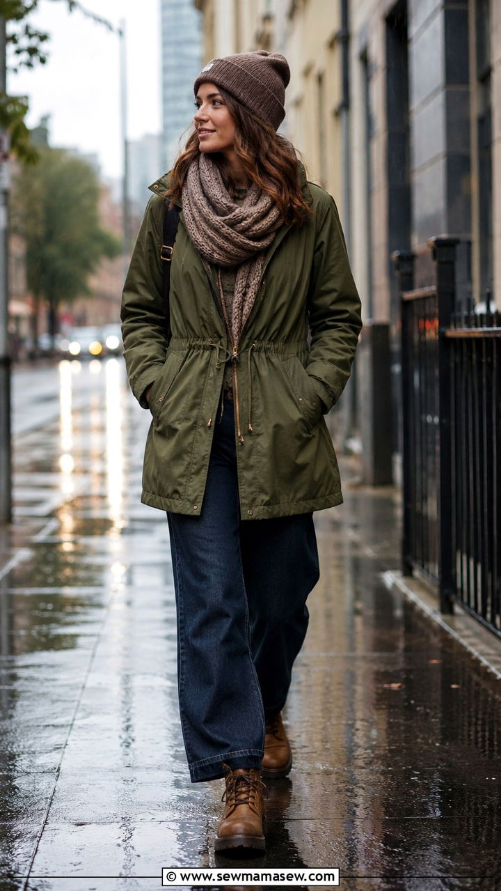 Wide leg jeans with parka and lug sole boots - 35 How to style wide leg jeans