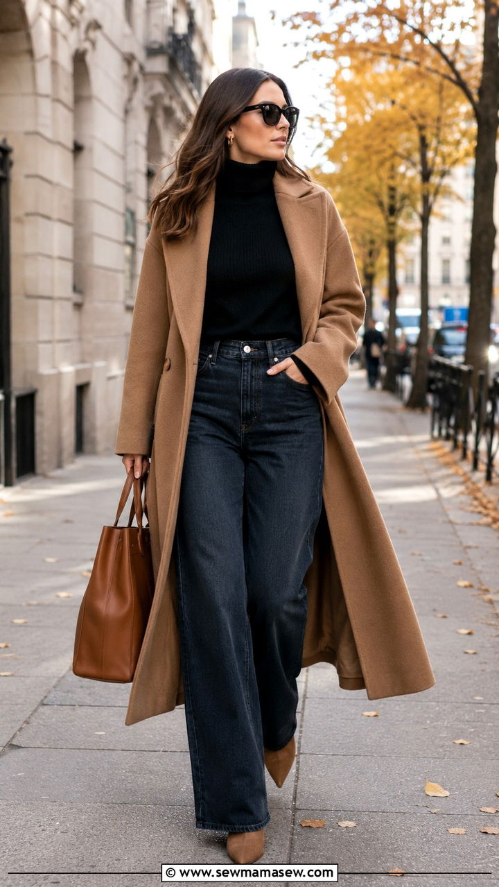Wide leg jeans with turtleneck and pointed toe boots - 35 How to style wide leg jeans
