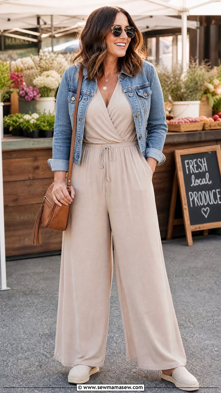 Wide leg jumpsuit casual outfit for women with tummy - 25 casual outfits for women with tummy