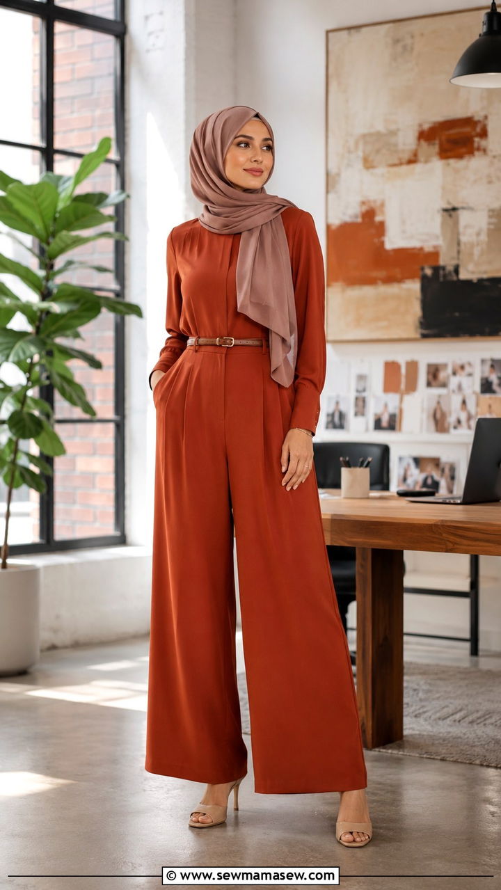 Wide leg jumpsuit with hijab - 25 outfit ideas for hijab women
