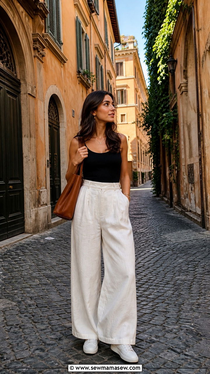 Wide leg linen pants and fitted tank Rome - 40 What to wear in Rome