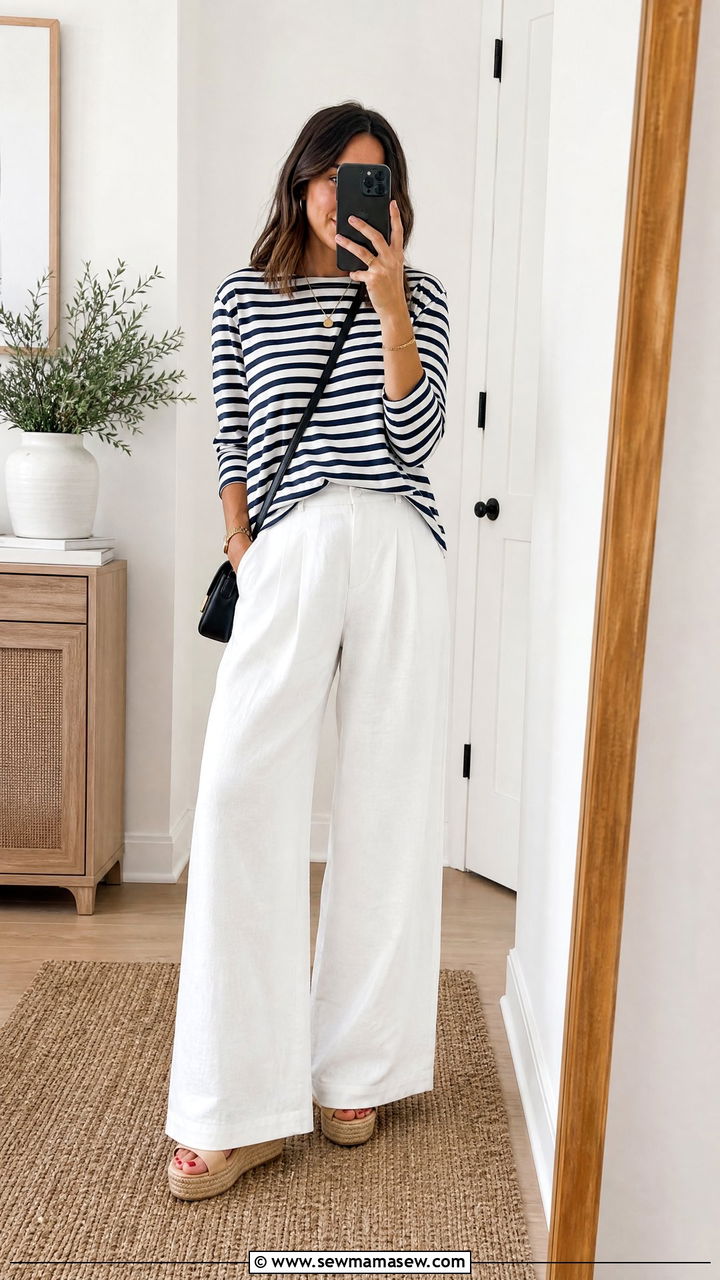 Wide leg linen pants with striped Breton top - 25 How to style linen pants in summer