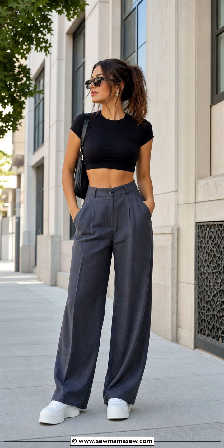 Wide leg pants and crop top outfit - 25 streetwear outfits aesthetic