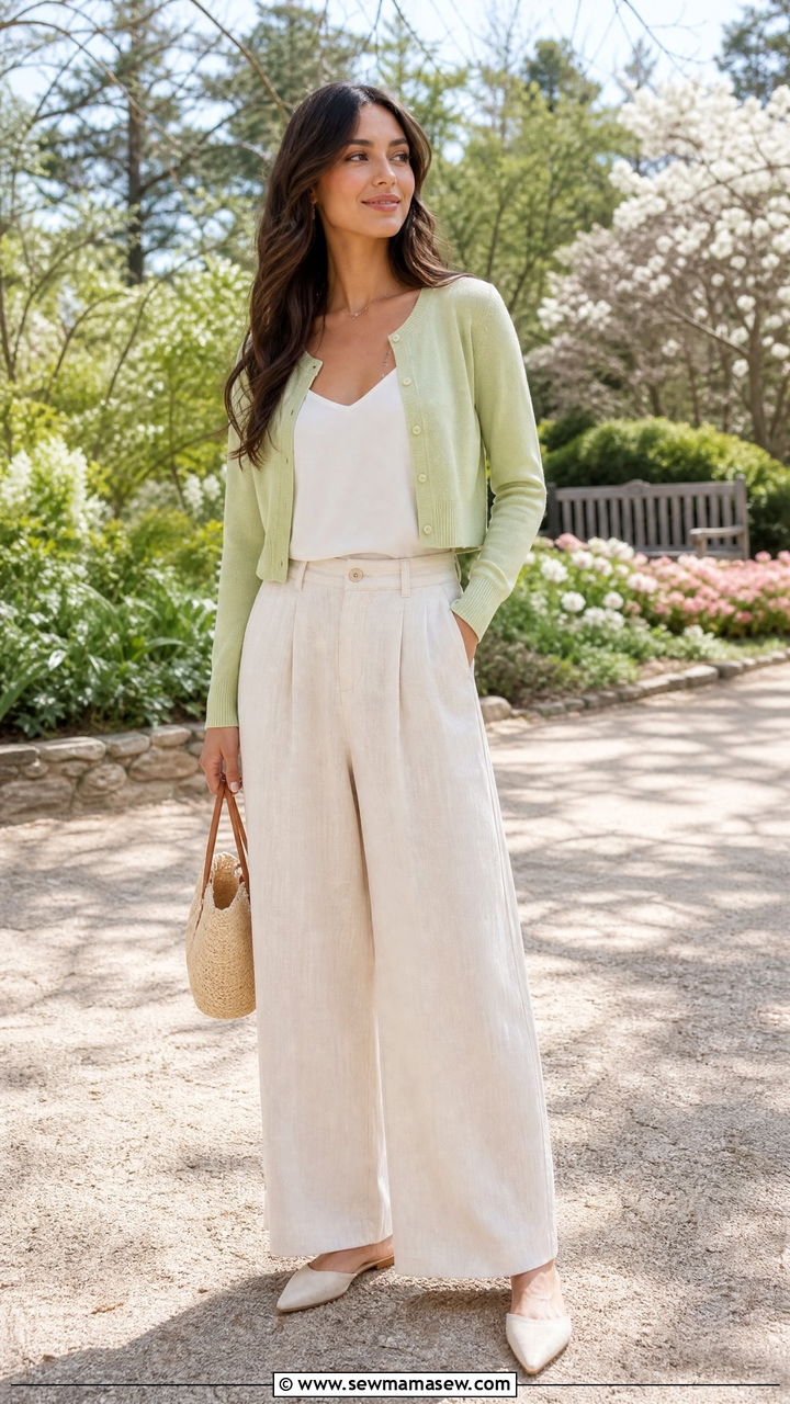 Wide leg pants and cropped cardigan park outfit - 25 Spring park outfits