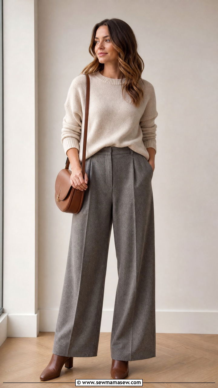 Wide leg pants and sweater outfit - 25 Business casual outfits with wide leg pants