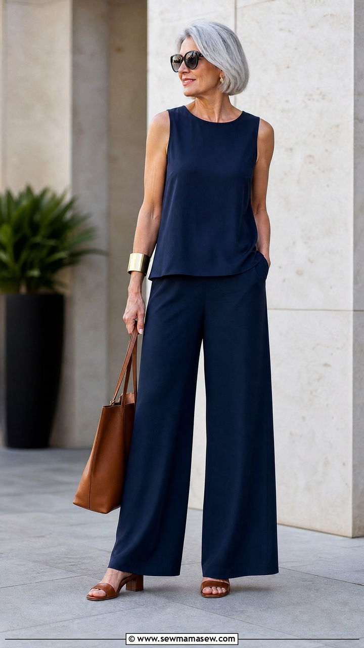 Wide leg pants matching set for women over 50 - 30 Matching set outfit ideas for women over 50