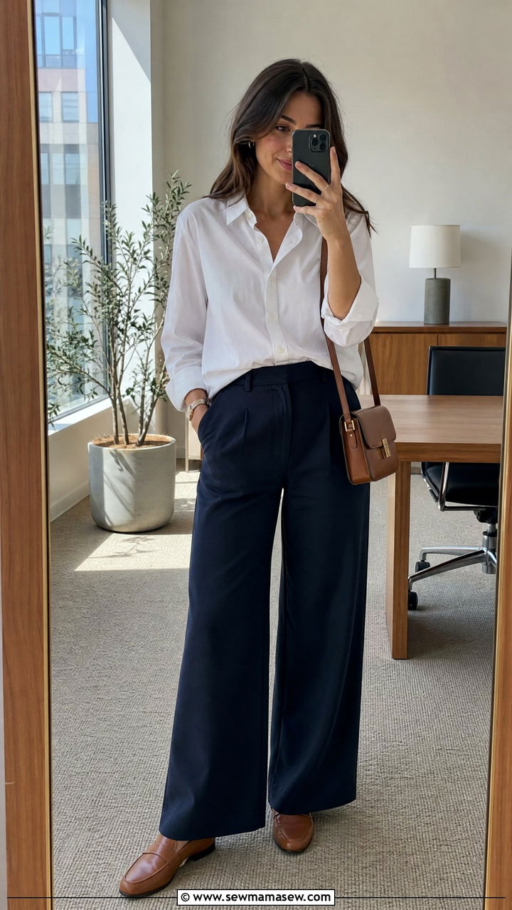 Wide leg pants with button down shirt outfit - 25 Business casual outfits with wide leg pants