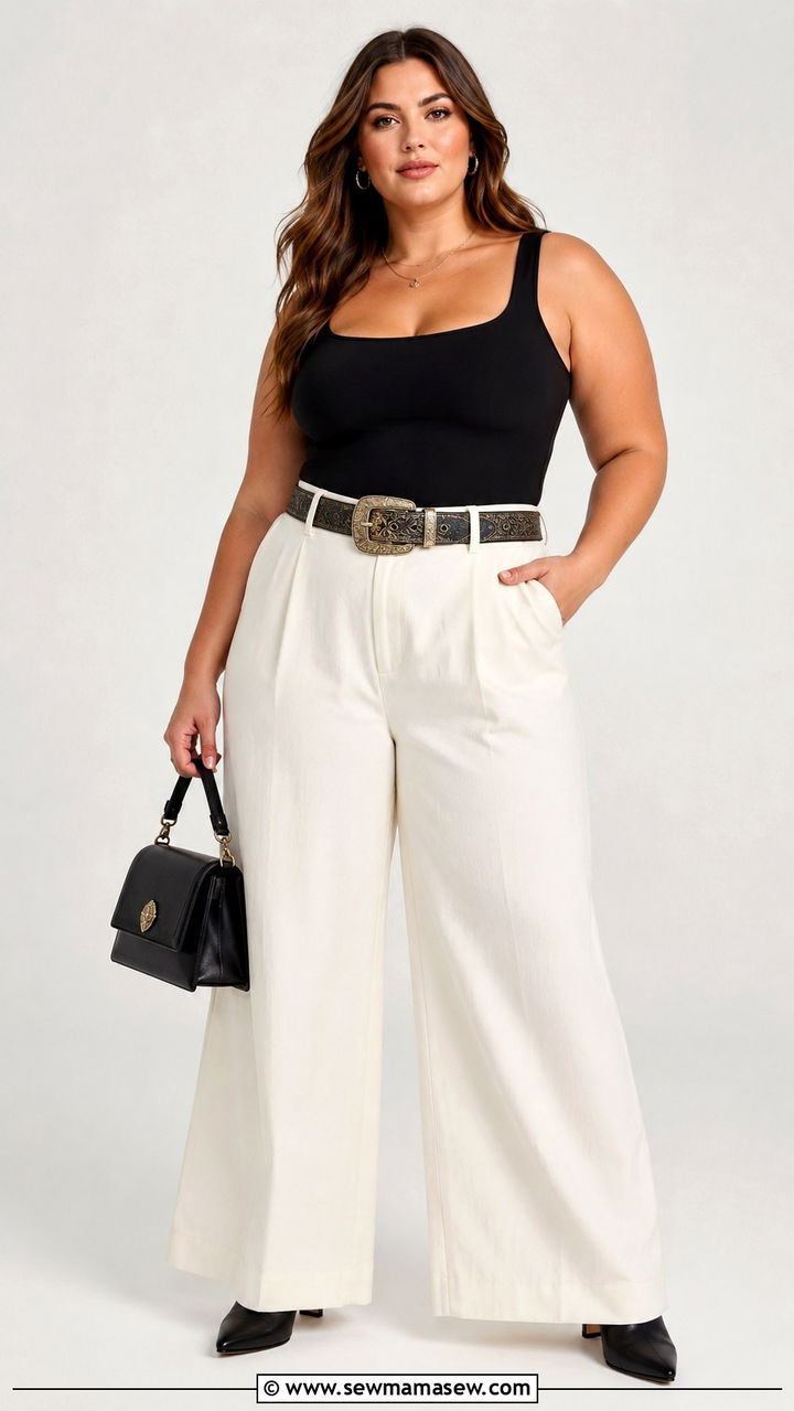 Wide leg pants with fitted top outfit - 30 plus size country concert outfit ideas