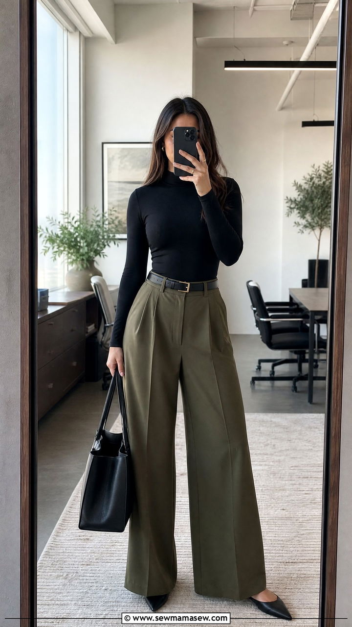 Wide leg pants with mock neck top outfit - 25 Business casual outfits with wide leg pants