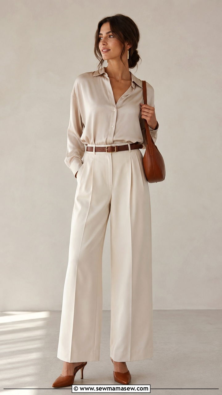 Wide leg trousers and blouse outfit - 30 Med school graduation outfit ideas