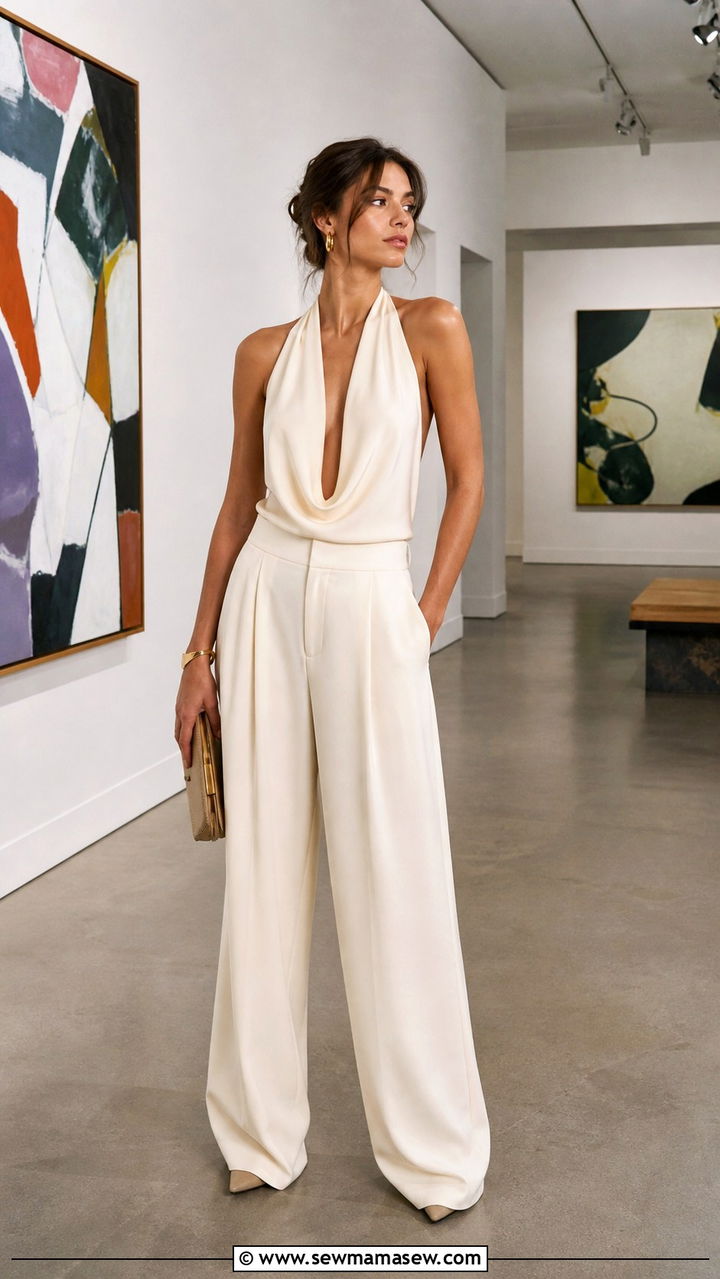 Wide leg trousers and halter top outfit - 40 First day of summer outfits
