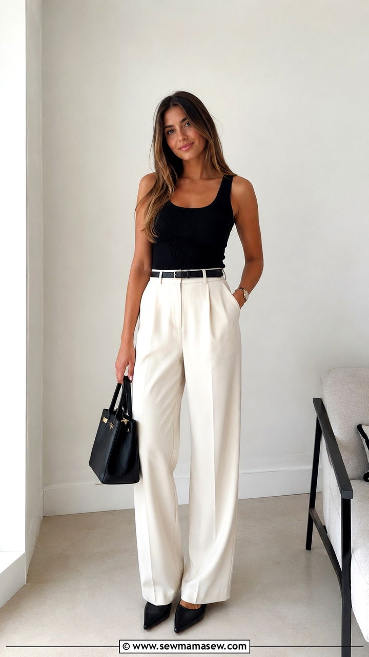 Wide leg trousers and ribbed tank outfit - 30 Last day of school outfit ideas