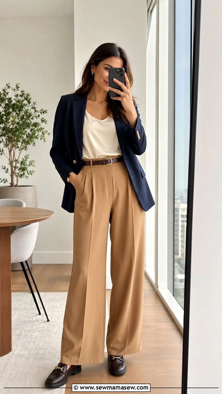 Wide leg trousers and sleeveless blouse outfit - 30 transitional work outfit ideas