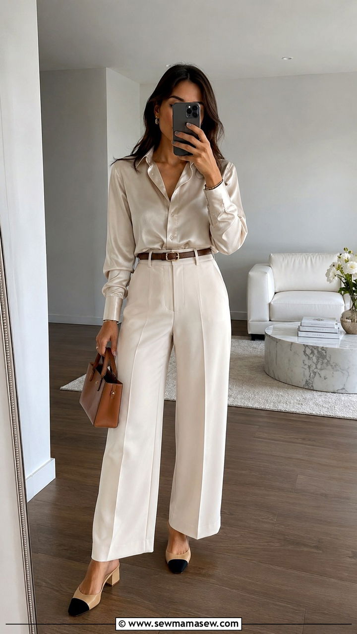 Wide leg trousers and tucked blouse petite modest - 30 Modest outfit ideas petite