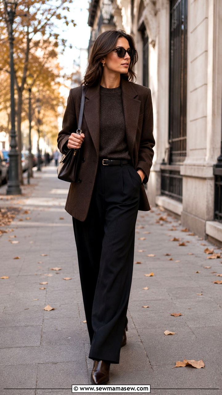 Wide leg trousers with a blazer and ankle boots - 25 Wide leg trousers outfit ideas with a blazer