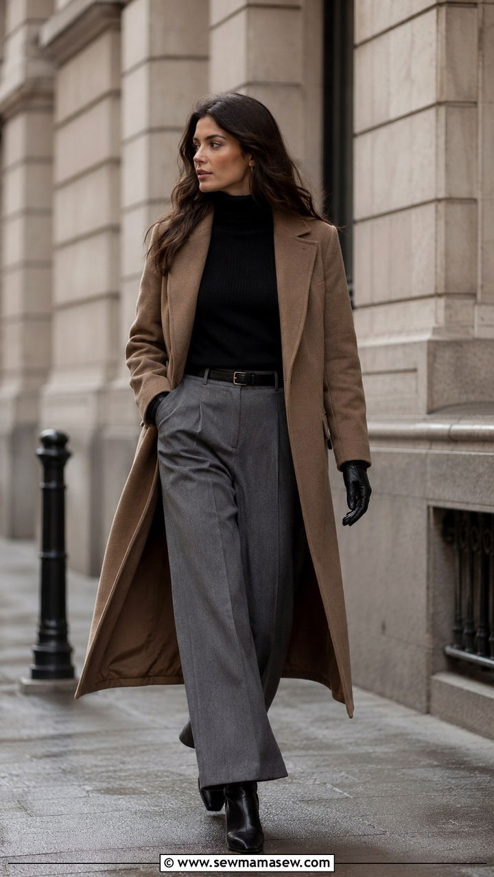 Wide leg trousers with a rollneck sweater and knee high boots - 25 Wide leg trousers outfit ideas for work
