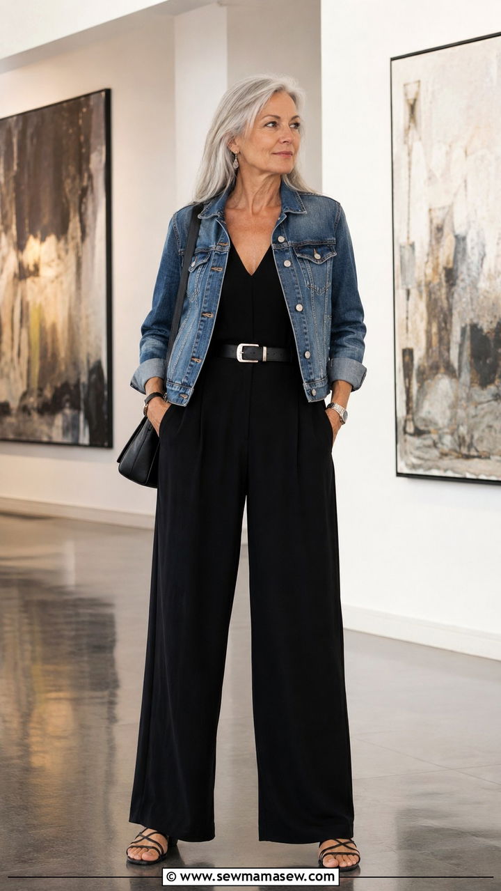 Wide leg trousers with a tucked in blouse for tall women over 50 - 30 Tall outfits for women over 50