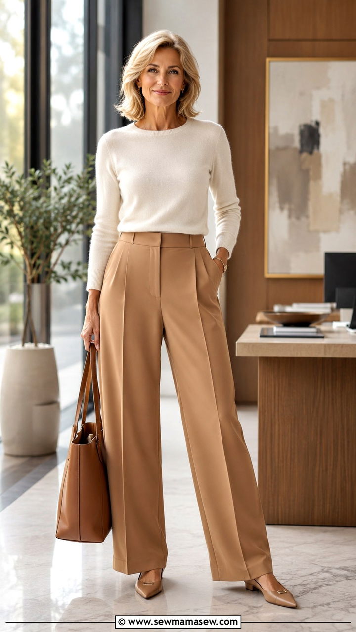 Wide leg trousers with fitted sweater over 50 - 30 Midsize outfits for women over 50