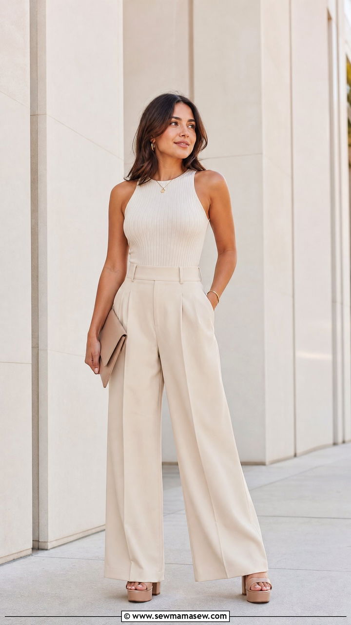 Wide leg trousers with fitted top petite - 30 classy outfits for short women