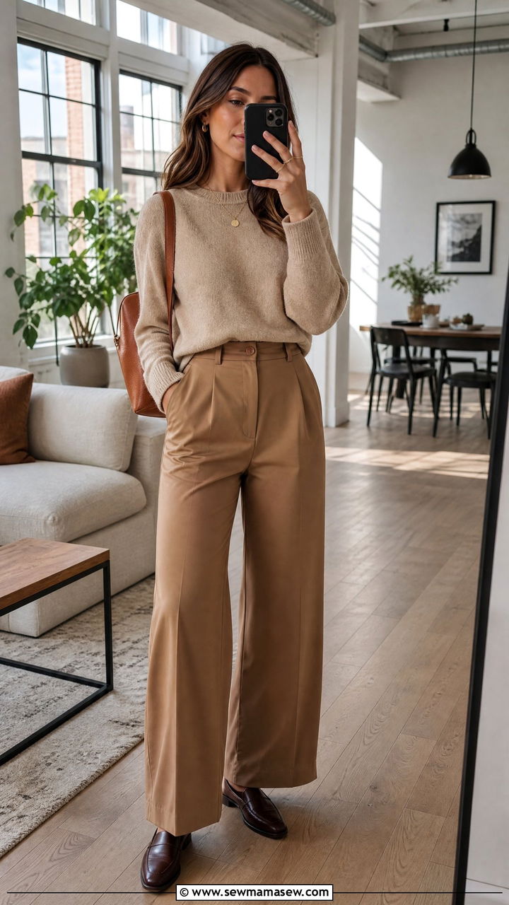 Wide leg trousers with knit sweater - 25 Business casual outfits with pants